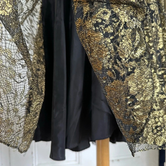 Vintage 80s Sequin Evening Dress Black Gold Floral Lace Size Small Formal - Picture 13 of 14